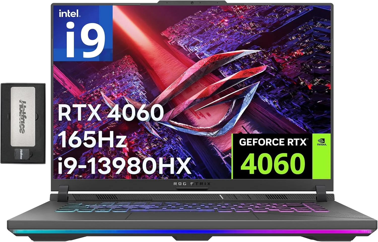 لپ تاپ گیمینگ 16 اینچی ASUS ROG Strix G16 با صفحه نمایش 165 هرتز FHD، پردازنده Intel i9-13980HX، رم 64 گیگابایت DDR5، حافظه SSD 2 ترابایت، کارت گرافیک NVIDIA GeForce RTX 4060 8GB، کیبورد با نور پس زمینه، وب کم HD، Wi-Fi 6E، خاکستری، ویندوز 11 پرو، به همراه داک استیشن 256 گیگابایتی