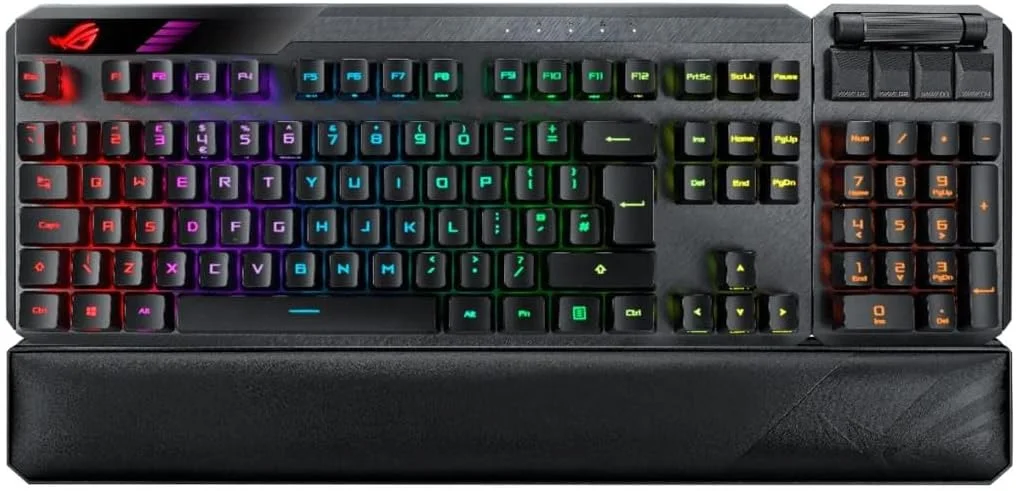 کیبورد مکانیکی گیمینگ نخبگان ASUS ROG Claymore II با سوئیچ‌های مکانیکی اپتیکال ROG RX، نام‌پد جداشدنی، حالت‌های سیمی و بی‌سیم 2.4 گیگاهرتز RF، طرح‌بندی QWERTY