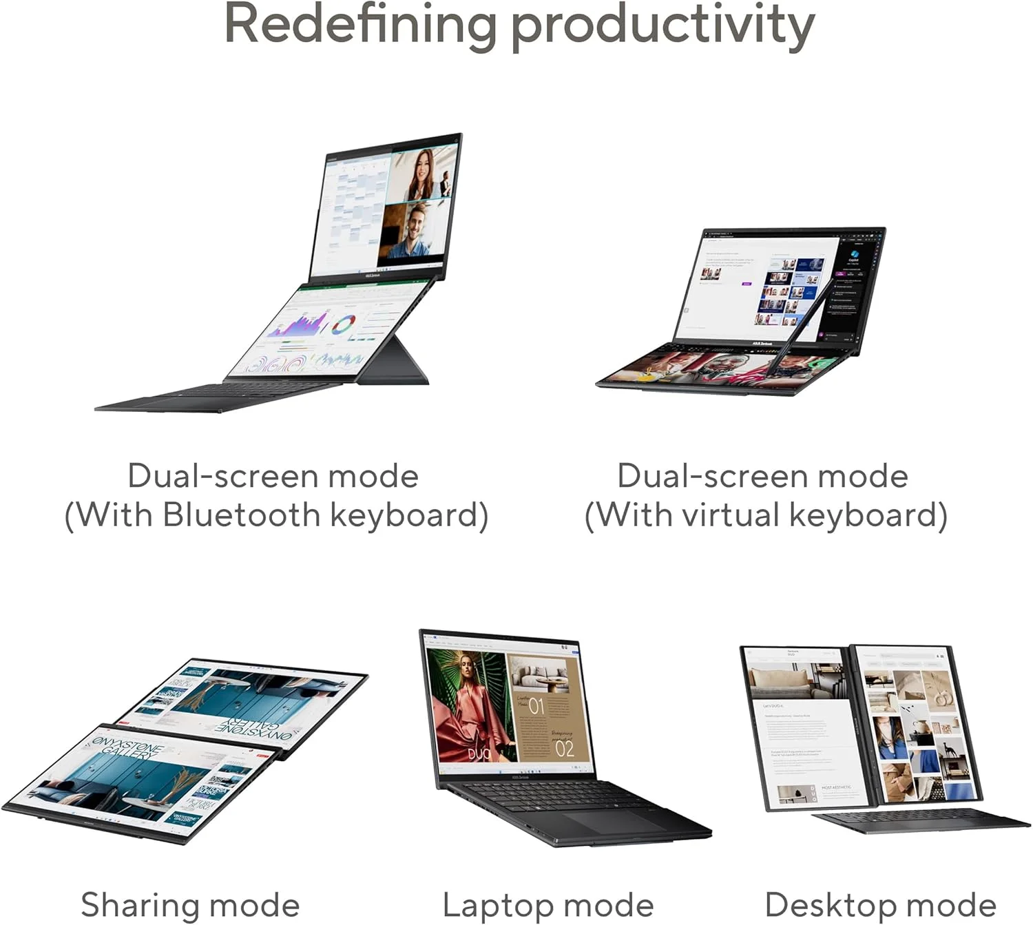 لپ تاپ لمسی ASUS Zenbook Duo UX8406CA-OLED7 / پردازنده Intel Ultra 7-255H / رم 32 گیگابایت / حافظه SSD 1 ترابایت / صفحه نمایش 14 اینچ 3K (2880x1800) 120Hz OLED / ویندوز 11 هوم، کیبورد انگلیسی/عربی - خاکستری بازالت