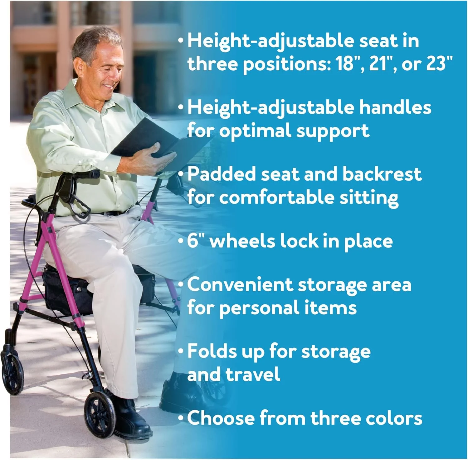 واکر چرخدار آلومینیومی Carex Step 'N Rest برای سالمندان، صورتی - واکر رولیتور با صندلی - با پشتی، چرخ های 6 اینچی، تحمل وزن 250 پوند، سبک وزن واکر چرخدار آلومینیومی Carex Step 'N Rest برای سالمندان، صورتی - واکر رولیتور با صندلی - با پشتی، چرخ های 6 اینچی، تحمل وزن 250 پوند، سبک وزن