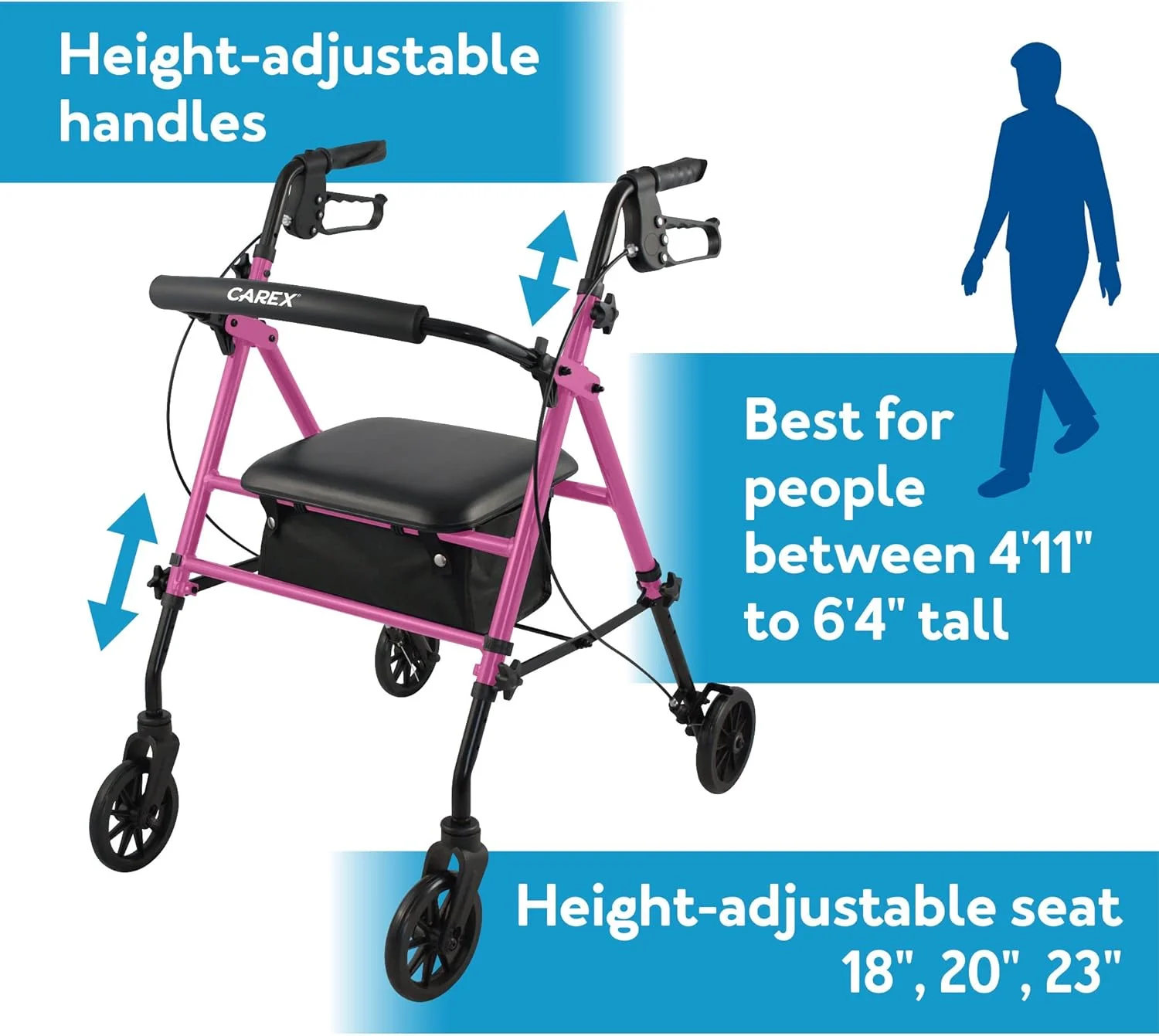 واکر چرخدار آلومینیومی Carex Step 'N Rest برای سالمندان، صورتی - واکر رولیتور با صندلی - با پشتی، چرخ های 6 اینچی، تحمل وزن 250 پوند، سبک وزن واکر چرخدار آلومینیومی Carex Step 'N Rest برای سالمندان، صورتی - واکر رولیتور با صندلی - با پشتی، چرخ های 6 اینچی، تحمل وزن 250 پوند، سبک وزن