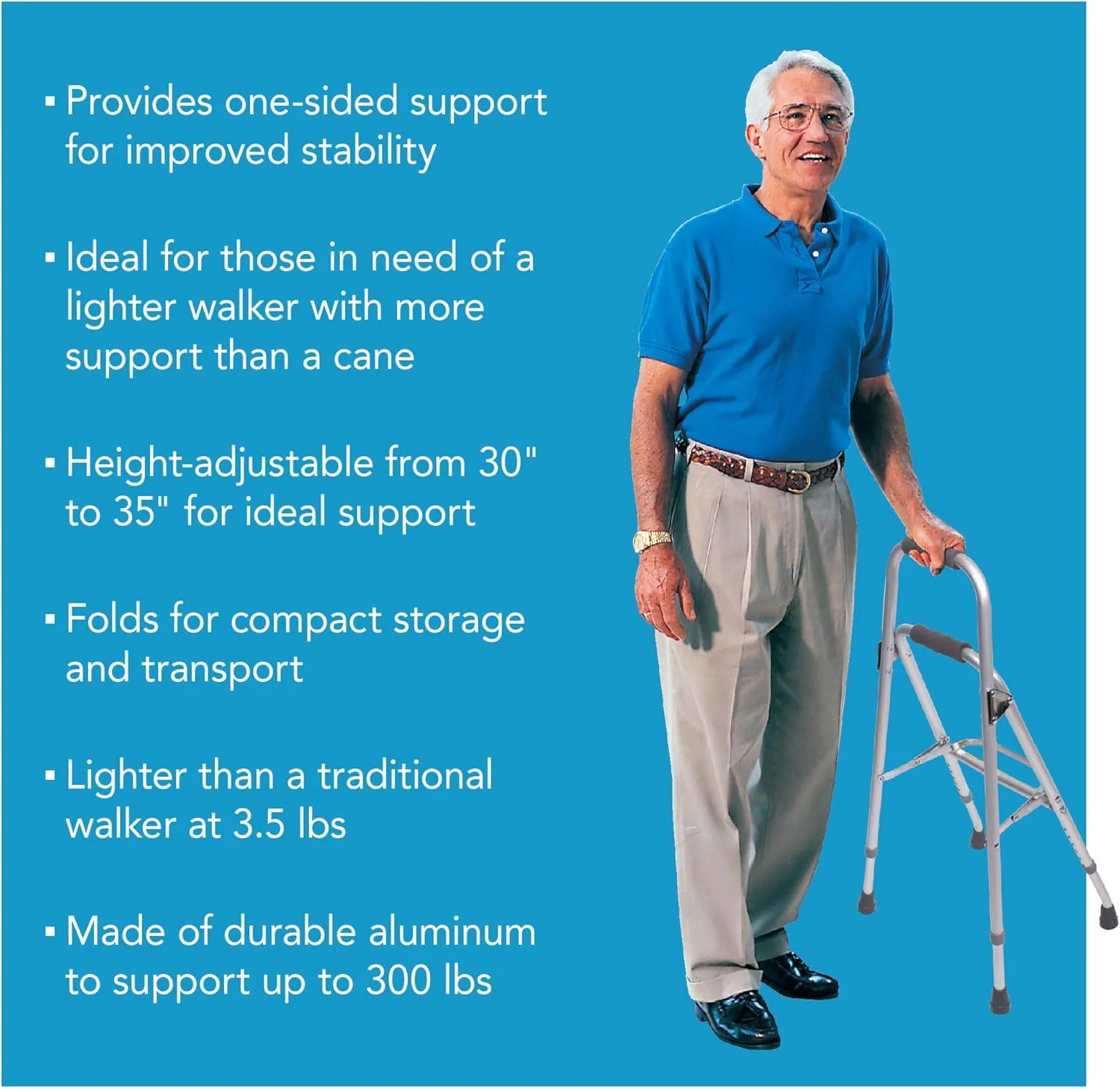 واکر نیمه تاشو Carex - واکر یک دستی برای سالمندان - واکر سبک بازویی، سبک وزن، ارتفاع 30-35 اینچ، عصای واکر، واکر نیمه