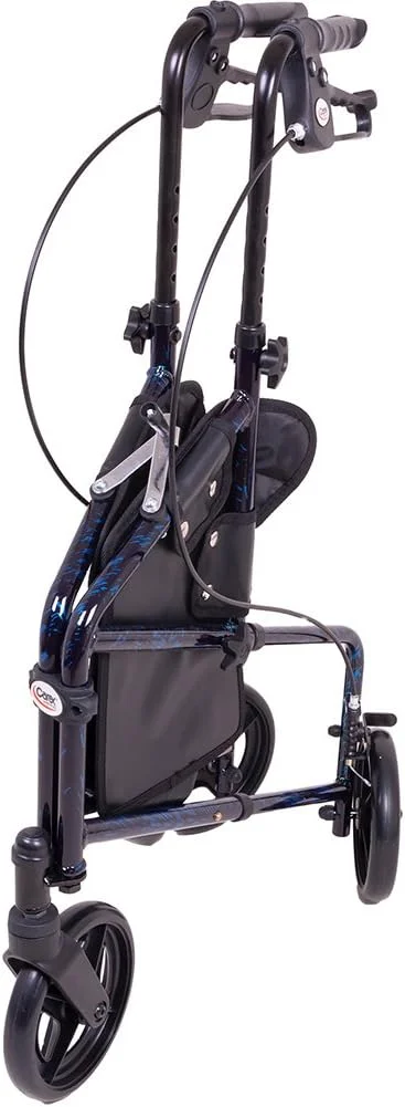 واکر سه چرخ سالمندان Carex Health Brands، واکر رولیتور تاشو سه چرخ با دسته‌های قابل تنظیم ارتفاع، آبی، 1 عدد