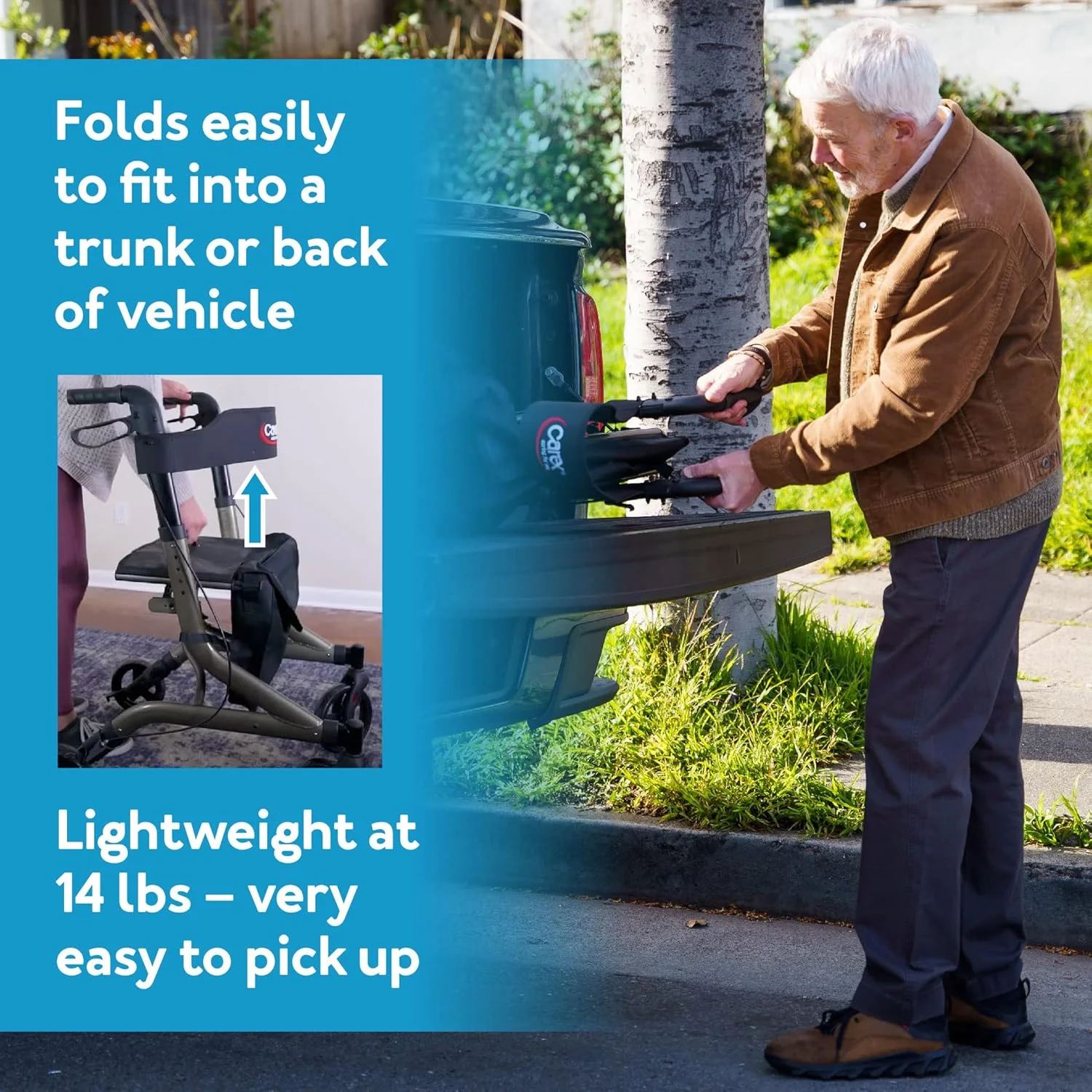 رولیتور واکر چرخدار Carex Crosstour - واکر چرخدار با صندلی - تاشو، رولیتور سبک اروپایی، واکر 4 چرخ برای سالمندان - ظرفیت 300 پوند، واکر با صندلی برای سالمندان