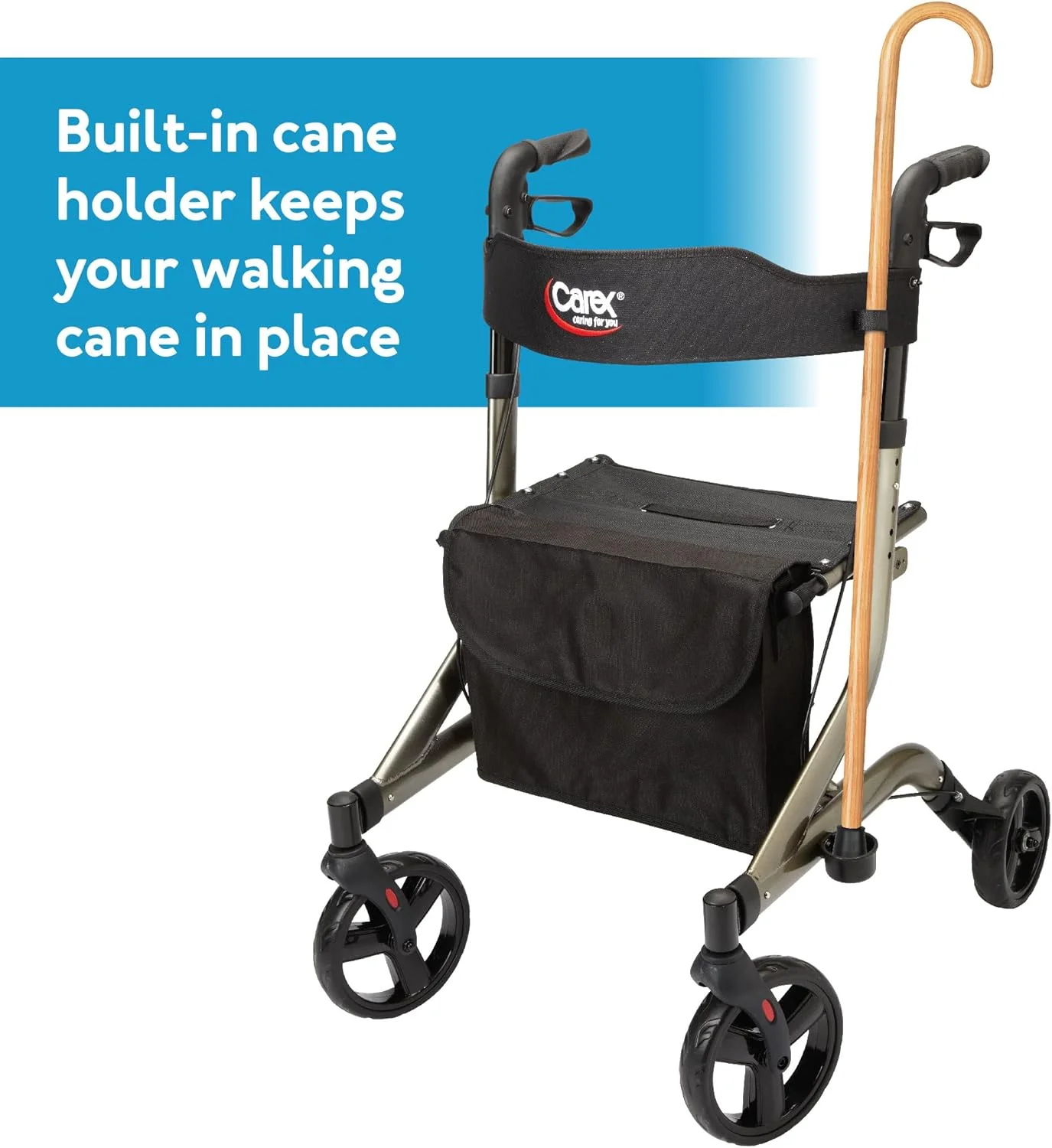 رولیتور واکر چرخدار Carex Crosstour - واکر چرخدار با صندلی - تاشو، رولیتور سبک اروپایی، واکر 4 چرخ برای سالمندان - ظرفیت 300 پوند، واکر با صندلی برای سالمندان