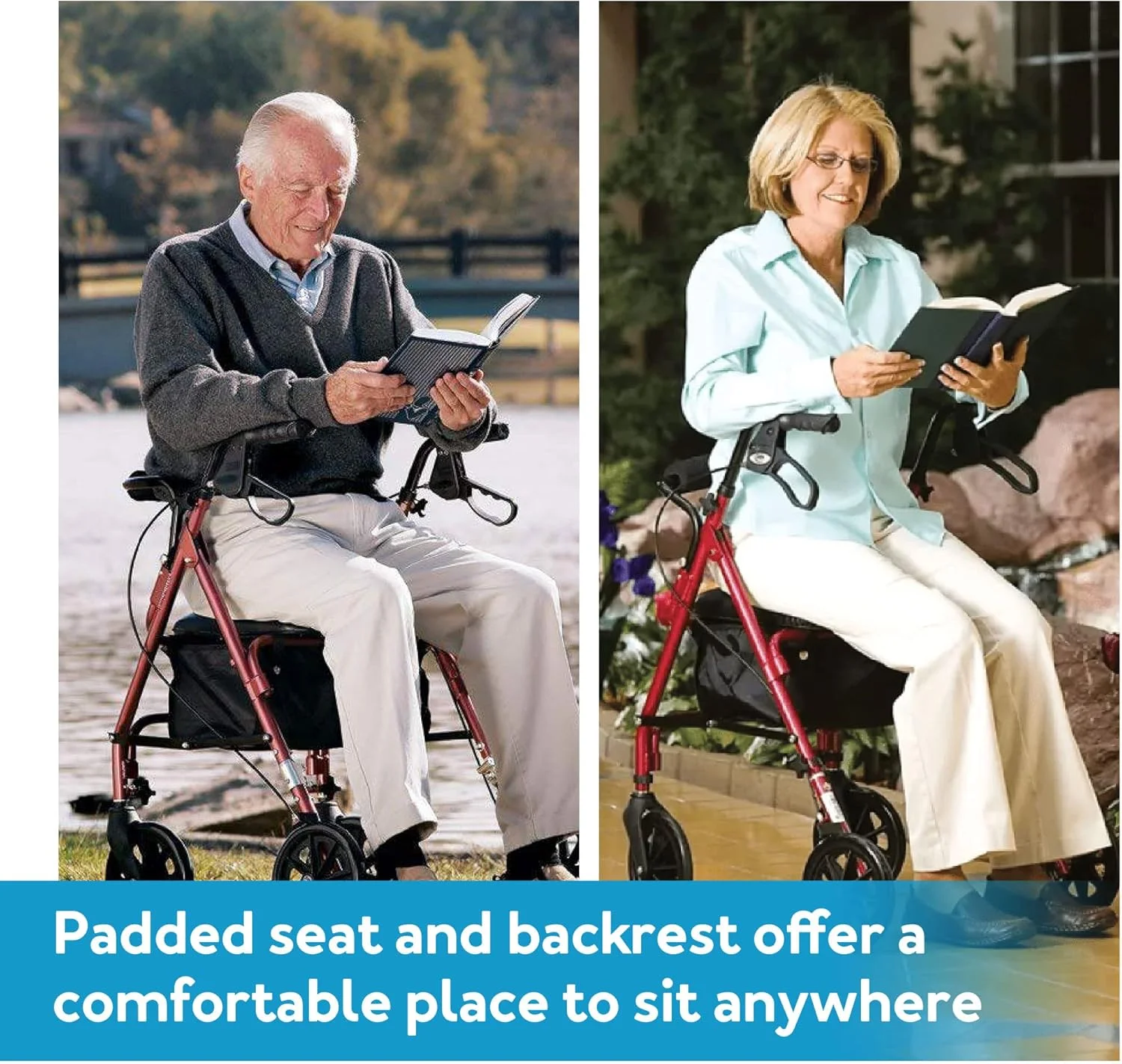 واکر رولیتور Carex با صندلی - واکر بزرگسالان با قابلیت تنظیم ارتفاع با صندلی و چرخ، تحمل وزن تا 113 کیلوگرم، 1 عدد (بسته 1 عددی)