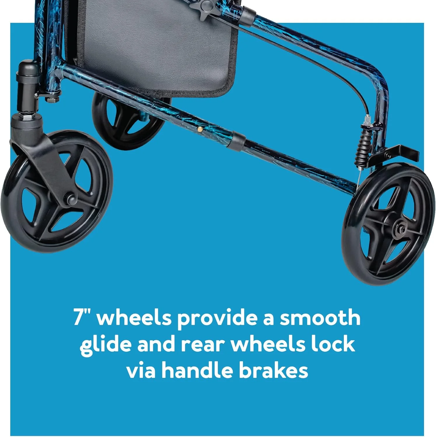 واکر سه چرخ سالمندان Carex Health Brands، واکر رولیتور تاشو سه چرخ با دسته‌های قابل تنظیم ارتفاع، آبی، 1 عدد