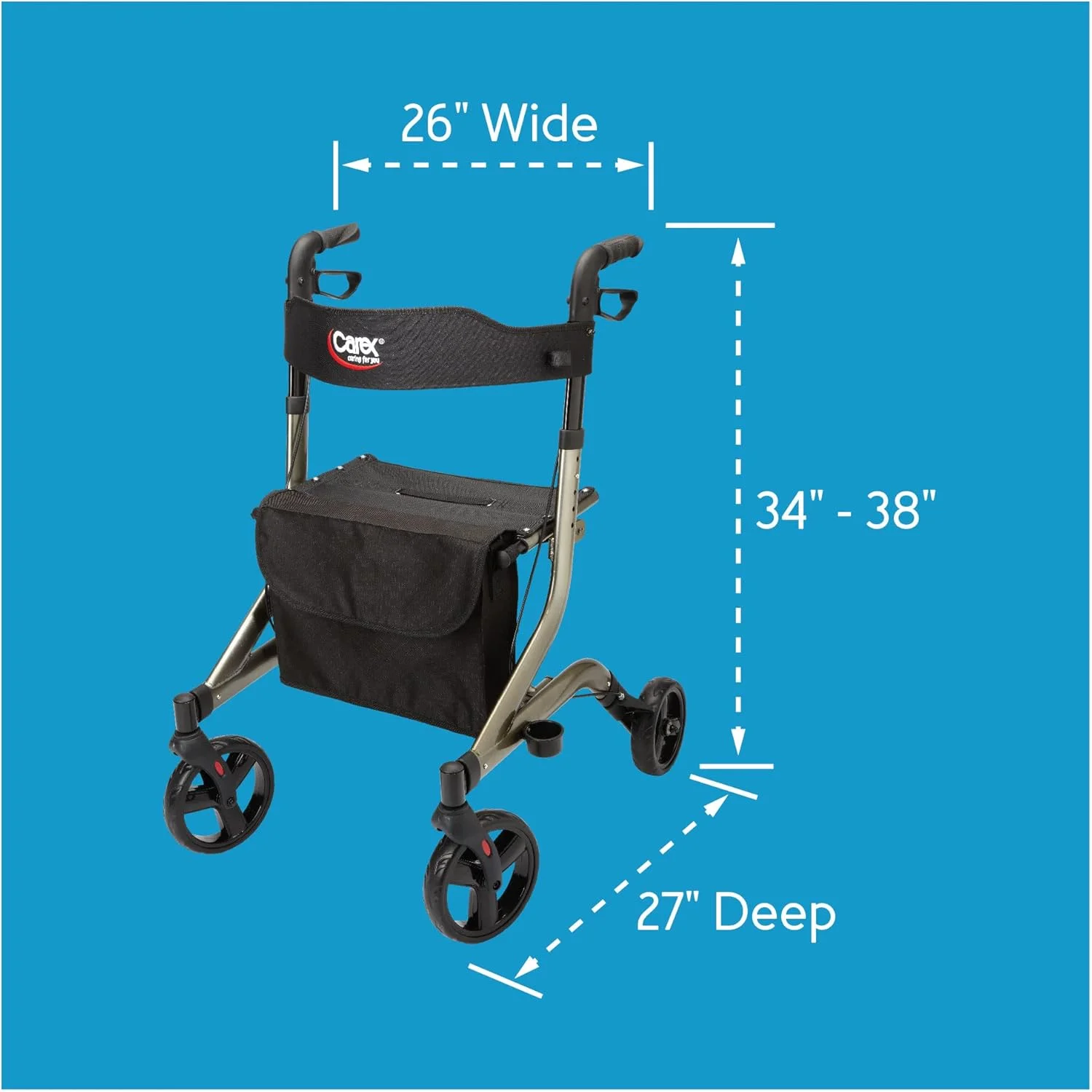 رولیتور واکر چرخدار Carex Crosstour - واکر چرخدار با صندلی - تاشو، رولیتور سبک اروپایی، واکر 4 چرخ برای سالمندان - ظرفیت 300 پوند، واکر با صندلی برای سالمندان