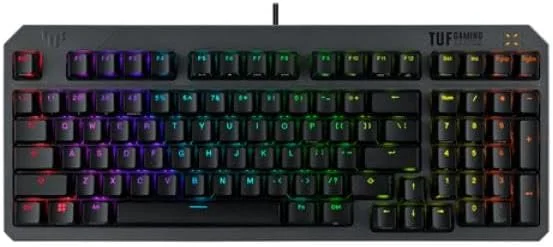 کیبورد گیمینگ ASUS TUF Gaming K3 Gen II Compact با 98 کلید، سوییچ‌های مکانیکی اپتیکال RGB، فوم میرایی، IP57، صفحه بالایی قابل جابجایی و Aura Sync، کیبورد اسپانیایی QWERTY