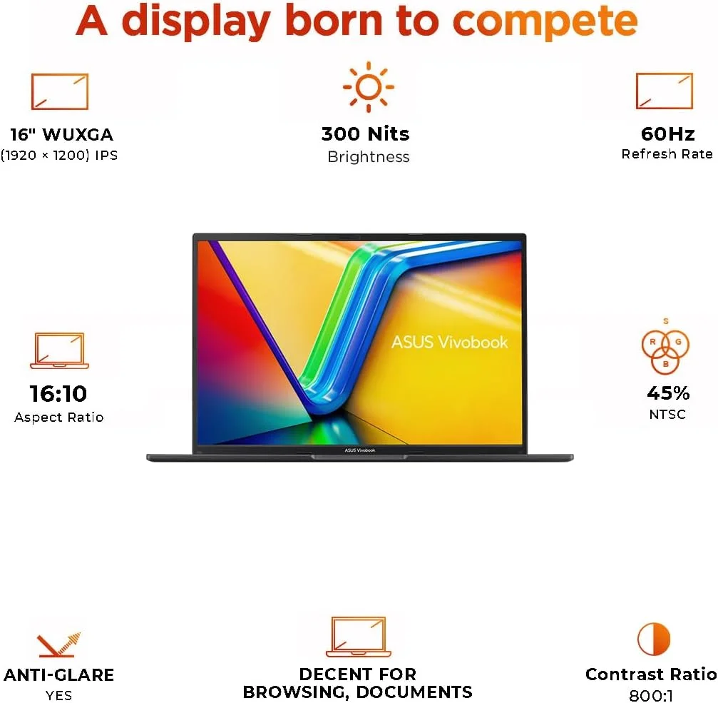 لپ تاپ ایسوس ویووبوک 16 اینچی با نمایشگر WUXGA IPS | کیبورد چیکلت انگلیسی | M1605YA-MB345 | AMD R7-7730U | رم 8 گیگابایت | 512 گیگابایت SSD | ویندوز 11 پرو (ارتقا یافته) - مشکی تاف