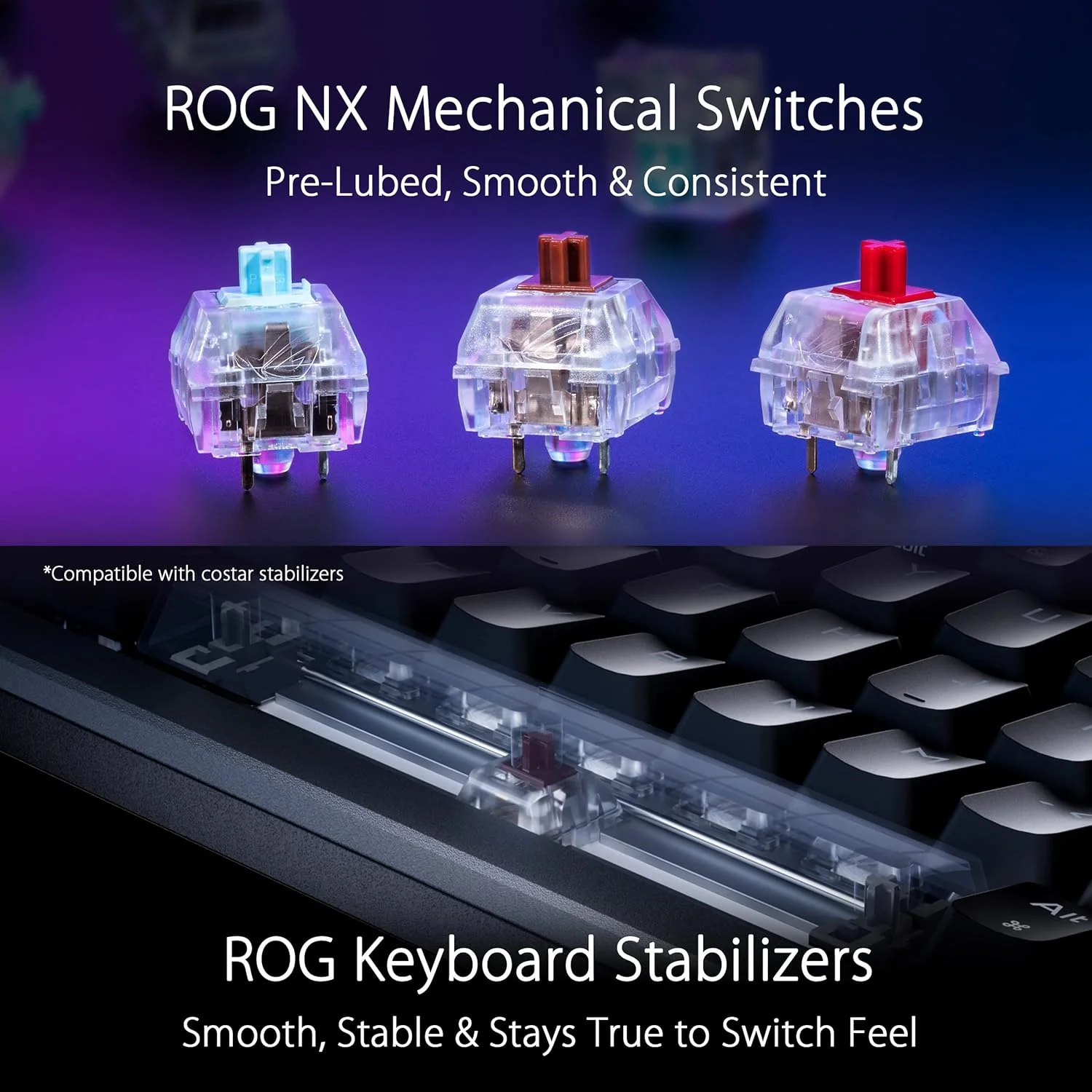 کیبورد گیمینگ مکانیکی ایسوس ROG Azoth با پوشش فلزی 75%، سوییچ ROG NX Red روانکاری شده، کیت روانکاری ABS، اتصال مادون قرمز BT و USB-C، نمایشگر OLED، سه ارتفاع قابل تنظیم و سازگاری با مک
