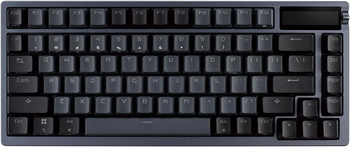 کیبورد گیمینگ مکانیکی ایسوس ROG Azoth با پوشش فلزی 75%، سوییچ ROG NX Red روانکاری شده، کیت روانکاری ABS، اتصال مادون قرمز BT و USB-C، نمایشگر OLED، سه ارتفاع قابل تنظیم و سازگاری با مک