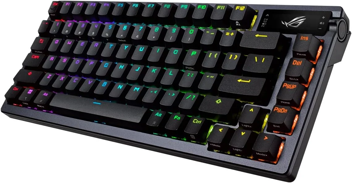 کیبورد گیمینگ مکانیکی ایسوس ROG Azoth با پوشش فلزی 75%، سوییچ ROG NX Red روانکاری شده، کیت روانکاری ABS، اتصال مادون قرمز BT و USB-C، نمایشگر OLED، سه ارتفاع قابل تنظیم و سازگاری با مک