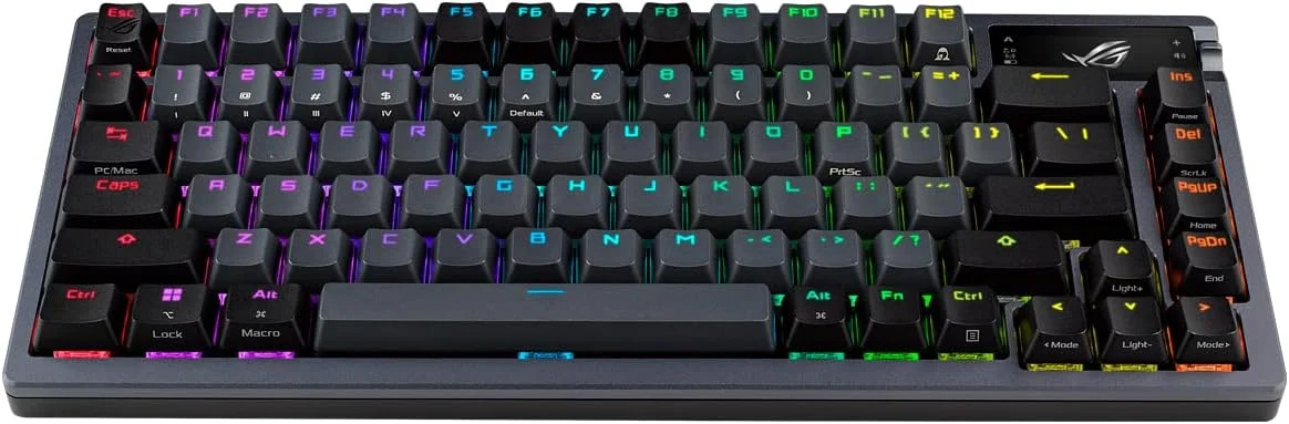 کیبورد گیمینگ مکانیکی ایسوس ROG Azoth با پوشش فلزی 75%، سوییچ ROG NX Red روانکاری شده، کیت روانکاری ABS، اتصال مادون قرمز BT و USB-C، نمایشگر OLED، سه ارتفاع قابل تنظیم و سازگاری با مک