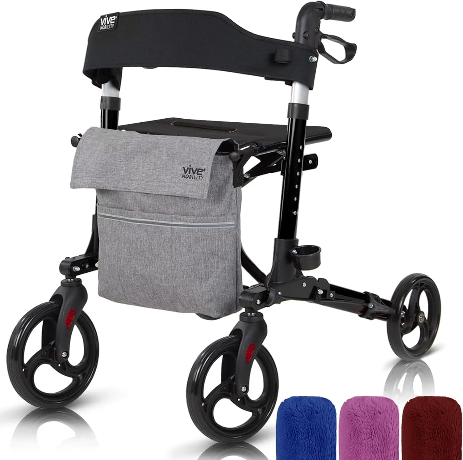 واکر رولیتور تاشو VIVE با 4 چرخ، واکر چرخدار پزشکی با صندلی و کیف، وسیله کمکی حرکتی برای بزرگسالان، سالمندان و معلولان، صندلی حمل و نقل آلومینیومی، سایز واحد، مشکی واکر رولیتور تاشو VIVE با 4 چرخ، واکر چرخدار پزشکی با صندلی و کیف، وسیله کمکی حرکتی برای بزرگسالان، سالمندان و معلولان، صندلی حمل و نقل آلومینیومی، سایز واحد، مشکی