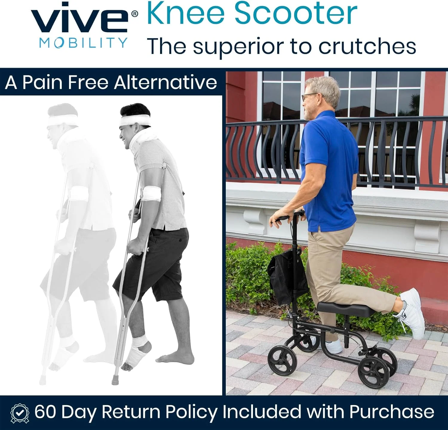 اسکوتر زانو Vive با قابلیت هدایت برای آسیب دیدگی پا، مچ پا و شکستگی ساق پا، اسکوتر چهار چرخ طبی با پد زانو، مناسب بزرگسالان و سالمندان، دارای کیف لوازم همراه اسکوتر زانو Vive با قابلیت هدایت برای آسیب دیدگی پا، مچ پا و شکستگی ساق پا، اسکوتر چهار چرخ طبی با پد زانو، مناسب بزرگسالان و سالمندان، دارای کیف لوازم همراه