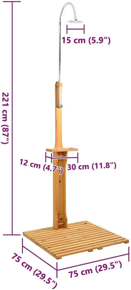 دوش باغی چوبی vidaXL با نازل چرخشی اسپری آب برای استخر شنا