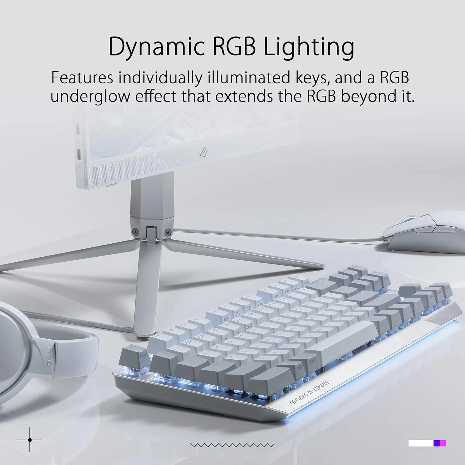 کیبورد گیمینگ مکانیکی سیم دار ASUS ROG Strix Scope NX TKL Moonlight White RGB با کلیدهای خطی قرمز ROG NX، فریم آلومینیومی، نورپردازی Aura Sync، طراحی Tenkeyless، کلیدهای رسانه ای Quick Toggle، Asus42144