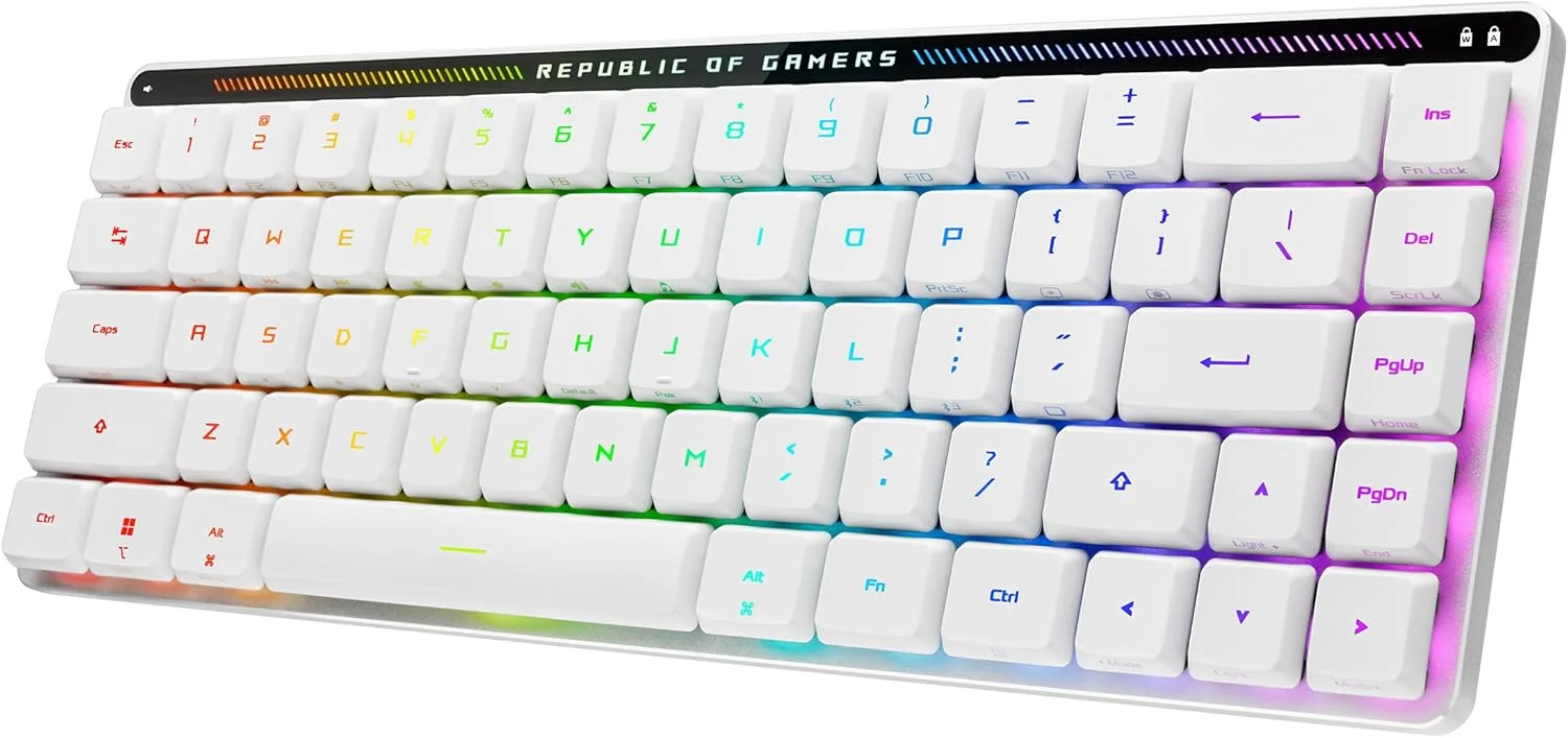 کیبورد مکانیکی بی‌سیم ASUS ROG Falchion RX با پروفایل پایین، سفید مهتابی - طرح‌بندی ایتالیایی