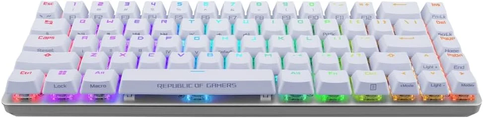 کیبورد گیمینگ سفید ایسوس ROG Falchion Ace Compact، سوییچ‌های مکانیکی NXRD، نورپردازی RGB برای هر کلید، USB 2.0 (TypeC به TypeA)، کلیدهای قابل برنامه‌ریزی، سفید