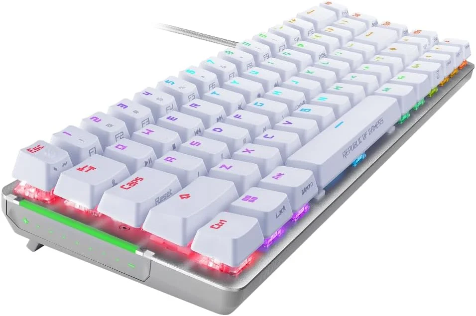 کیبورد گیمینگ سفید ایسوس ROG Falchion Ace Compact، سوییچ‌های مکانیکی NXRD، نورپردازی RGB برای هر کلید، USB 2.0 (TypeC به TypeA)، کلیدهای قابل برنامه‌ریزی، سفید