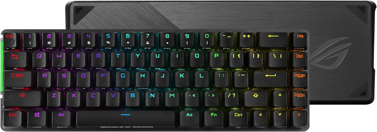 کیبورد مکانیکی گیمینگ بی سیم RGB مدل ASUS ROG Falchion NX 65% | سوییچ های کلیکی آبی ROG NX، کلیدهای PBT Doubleshot، اتصال سیمی / 2.4 گیگاهرتز، پنل لمسی، کاور کیبورد، پشتیبانی از ماکرو، مشکی/خاکستری