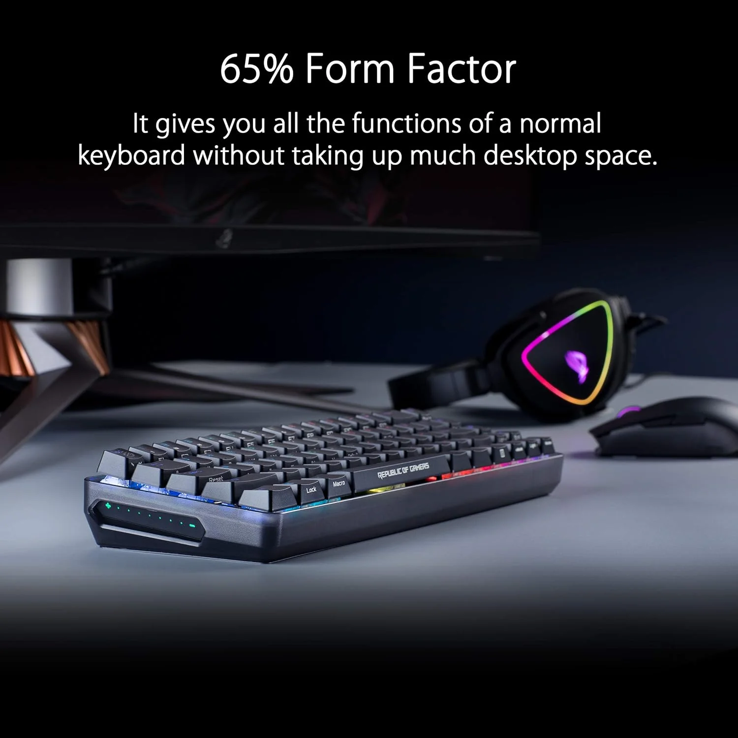 کیبورد مکانیکی گیمینگ بی سیم RGB مدل ASUS ROG Falchion NX 65% | سوییچ های کلیکی آبی ROG NX، کلیدهای PBT Doubleshot، اتصال سیمی / 2.4 گیگاهرتز، پنل لمسی، کاور کیبورد، پشتیبانی از ماکرو، مشکی/خاکستری