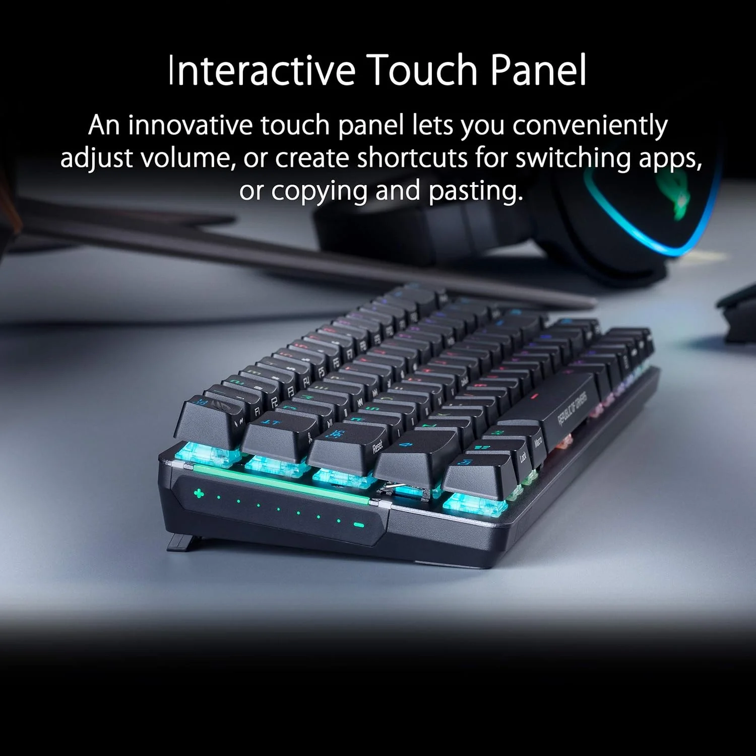 کیبورد مکانیکی گیمینگ بی سیم RGB مدل ASUS ROG Falchion NX 65% | سوییچ های کلیکی آبی ROG NX، کلیدهای PBT Doubleshot، اتصال سیمی / 2.4 گیگاهرتز، پنل لمسی، کاور کیبورد، پشتیبانی از ماکرو، مشکی/خاکستری