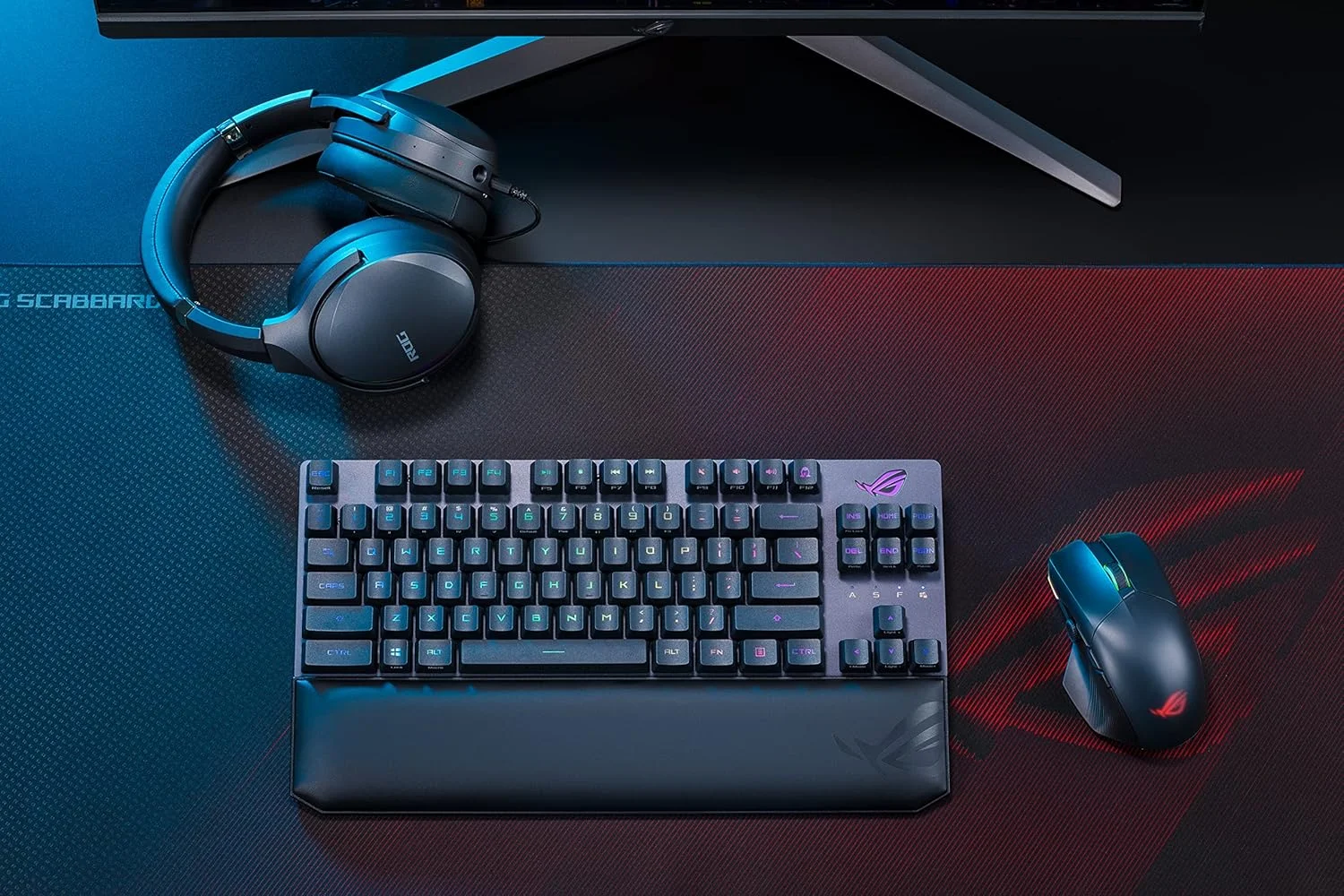 کیبورد گیمینگ 80% ایسوس ROG Strix Scope RX TKL Wireless Deluxe - اتصال سه حالته (RF 2.4 گیگاهرتز، بلوتوث، سیمی)، سوییچ‌های مکانیکی اپتیکال ROG RX Red، کلیدهای PBT، نورپردازی RGB، استراحتگاه مچ دست، مشکی
