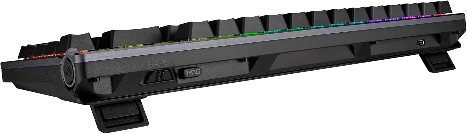 کیبورد گیمینگ مکانیکی بی سیم ایسوس ROG Azoth - 75% TKL، اتصال سه حالته، سوییچ های کلیکی ROG NX Storm از پیش روغن کاری شده با قابلیت تعویض سریع، کلیدهای PBT، RGB، نمایشگر OLED، پشتیبانی از PC/Mac - مشکی