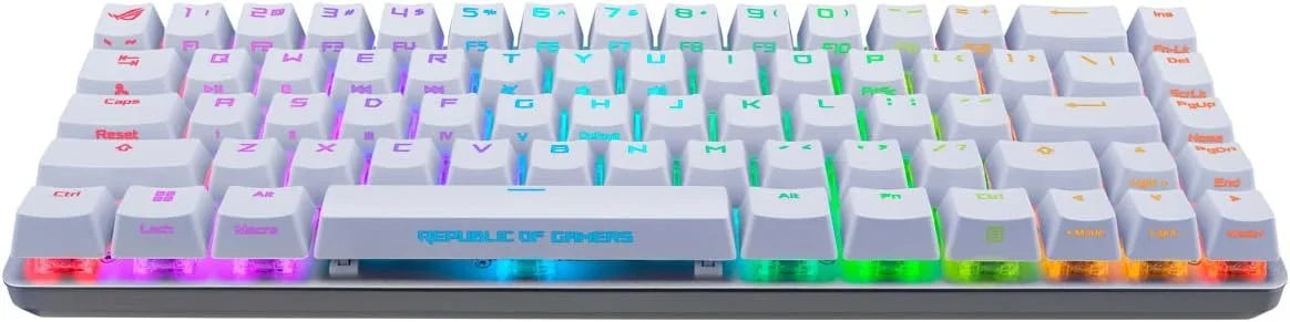 کیبورد گیمینگ مکانیکی ایسوس ROG Falchion Ace، RGB 65% Compact، شبکه ROG NX، روانکاری و تثبیت شده، کلیدهای ABS، اتصال KVM، سه زاویه، کیف محافظ، سفید، نسخه اسپانیایی