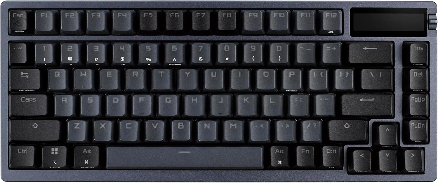کیبورد گیمینگ مکانیکی بی سیم ایسوس ROG Azoth - 75% TKL، اتصال سه حالته، سوییچ های کلیکی ROG NX Storm از پیش روغن کاری شده با قابلیت تعویض سریع، کلیدهای PBT، RGB، نمایشگر OLED، پشتیبانی از PC/Mac - مشکی