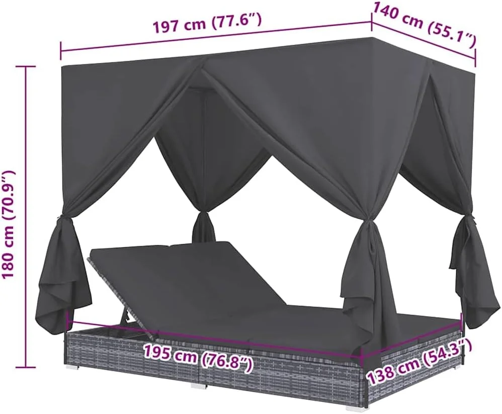 تخت آفتابگیر فضای باز ویدا ایکس ال با پرده، مناسب پاسیو، باغ، حیاط، تراس، بالکن، تخت خواب روز، مبلمان نشیمن، تخت آفتابگیر، پلی راتان خاکستری تخت آفتابگیر فضای باز ویدا ایکس ال با پرده، مناسب پاسیو، باغ، حیاط، تراس، بالکن، تخت خواب روز، مبلمان نشیمن، تخت آفتابگیر، پلی راتان خاکستری