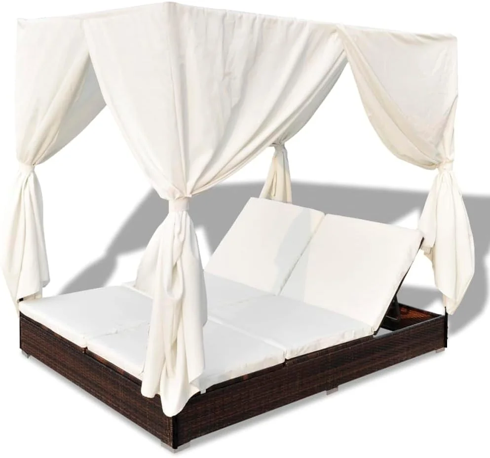 تخت آفتابگیر فضای باز ویدا ایکس ال با پرده، راتان پلی اتیلن قهوهای، مناسب باغ و پاسیو تخت آفتابگیر فضای باز ویدا ایکس ال با پرده، راتان پلی اتیلن قهوهای، مناسب باغ و پاسیو