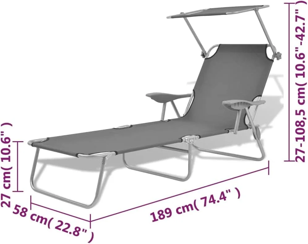 صندلی آفتاب گیر تاشو سایه دار ویلاکسیدال، مبلمان پاسیو خاکستری فولادی 58x189x27 سانتی متر صندلی آفتاب گیر تاشو سایه دار ویلاکسیدال، مبلمان پاسیو خاکستری فولادی 58x189x27 سانتی متر