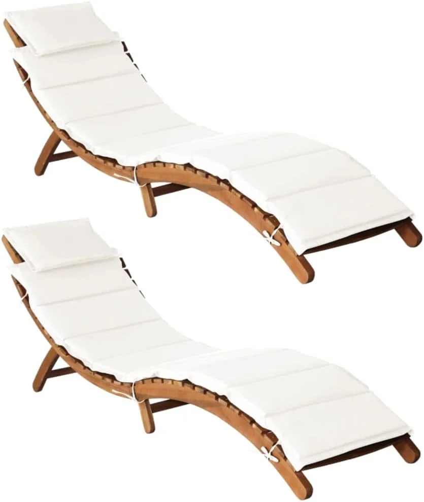 صندلی آفتاب گیر ویدا ایکس ال با کوسن 2 عددی، تخت آفتاب برای پاسیو باغ استخر، تخت خواب روز، تخت استراحت، سبک مدرن، چوب جامد اقاقیا سفید کرم