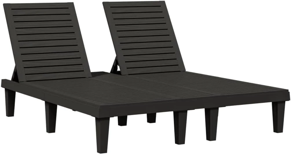 تخت آفتاب دو نفره vidaXL، تخت آفتاب گیر برای پاسیو، باغ، بالکن، صندلی استراحت با پشتی قابل تنظیم، تخت روز، سبک مدرن، پلی پروپیلن مشکی
