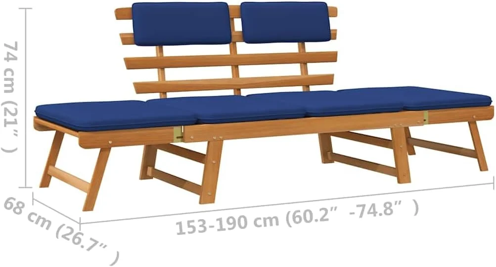 نیمکت باغی چوبی آکاسیا vidaXL با کوسن، تخت آفتاب گیر چوبی فضای باز، نیمکت بالکن، تخت استراحت آفتابی، تخت استراحت پاسیو 2 در 1، طول 190 سانتی متر نیمکت باغی چوبی آکاسیا vidaXL با کوسن، تخت آفتاب گیر چوبی فضای باز، نیمکت بالکن، تخت استراحت آفتابی، تخت استراحت پاسیو 2 در 1، طول 190 سانتی متر