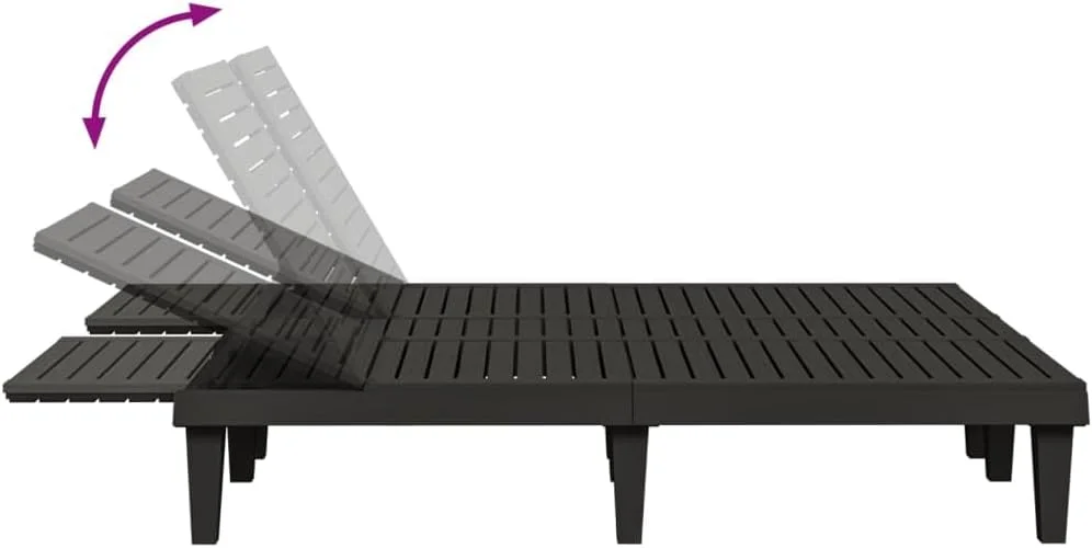 تخت آفتاب دو نفره vidaXL، تخت آفتاب گیر برای پاسیو، باغ، بالکن، صندلی استراحت با پشتی قابل تنظیم، تخت روز، سبک مدرن، پلی پروپیلن مشکی تخت آفتاب دو نفره vidaXL، تخت آفتاب گیر برای پاسیو، باغ، بالکن، صندلی استراحت با پشتی قابل تنظیم، تخت روز، سبک مدرن، پلی پروپیلن مشکی