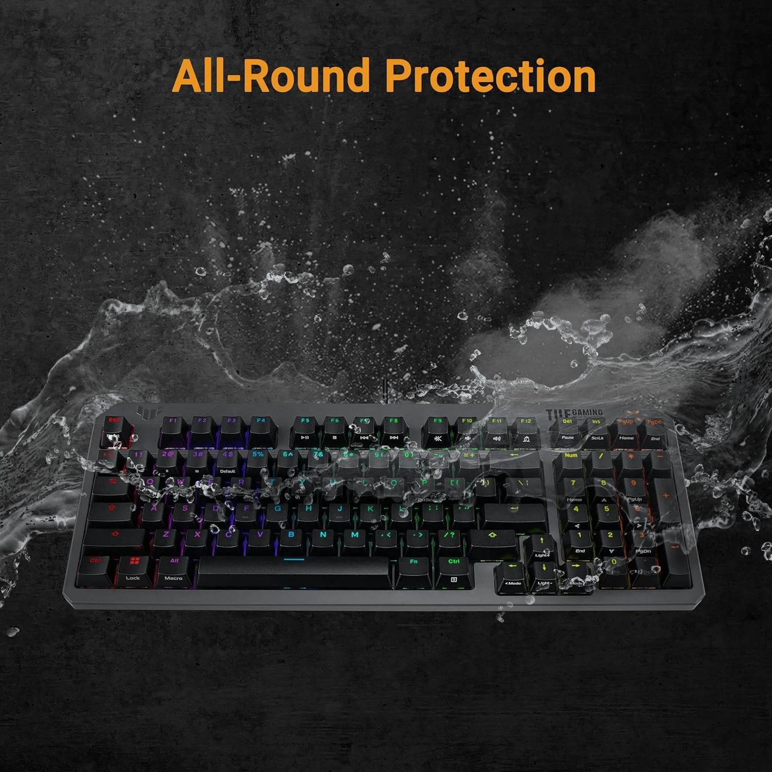 کیبورد گیمینگ ASUS TUF Gaming K3 Gen II Compact با 97 کلید، سوییچ‌های اپتو-مکانیکال RGB، سیلیکون سیل، فوم جذب شوک، ضد آب IP57، صفحه بالایی قابل جابجایی و Aura Sync، AZERTY