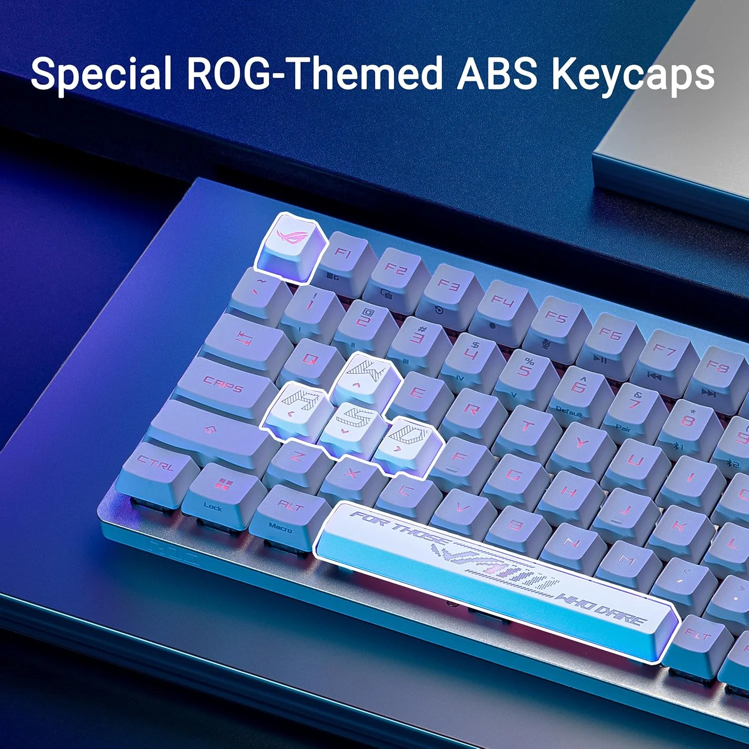 کیبورد گیمینگ بی‌سیم ایسوس ROG Strix Scope II 96 RX، اتصال سه حالته، سوییچ‌های اپتیکال آبی ROG RX از پیش روغن‌کاری شده، فوم میرایی، کلیدهای ABS با تم ROG اضافی، طرح‌بندی AR، سفید