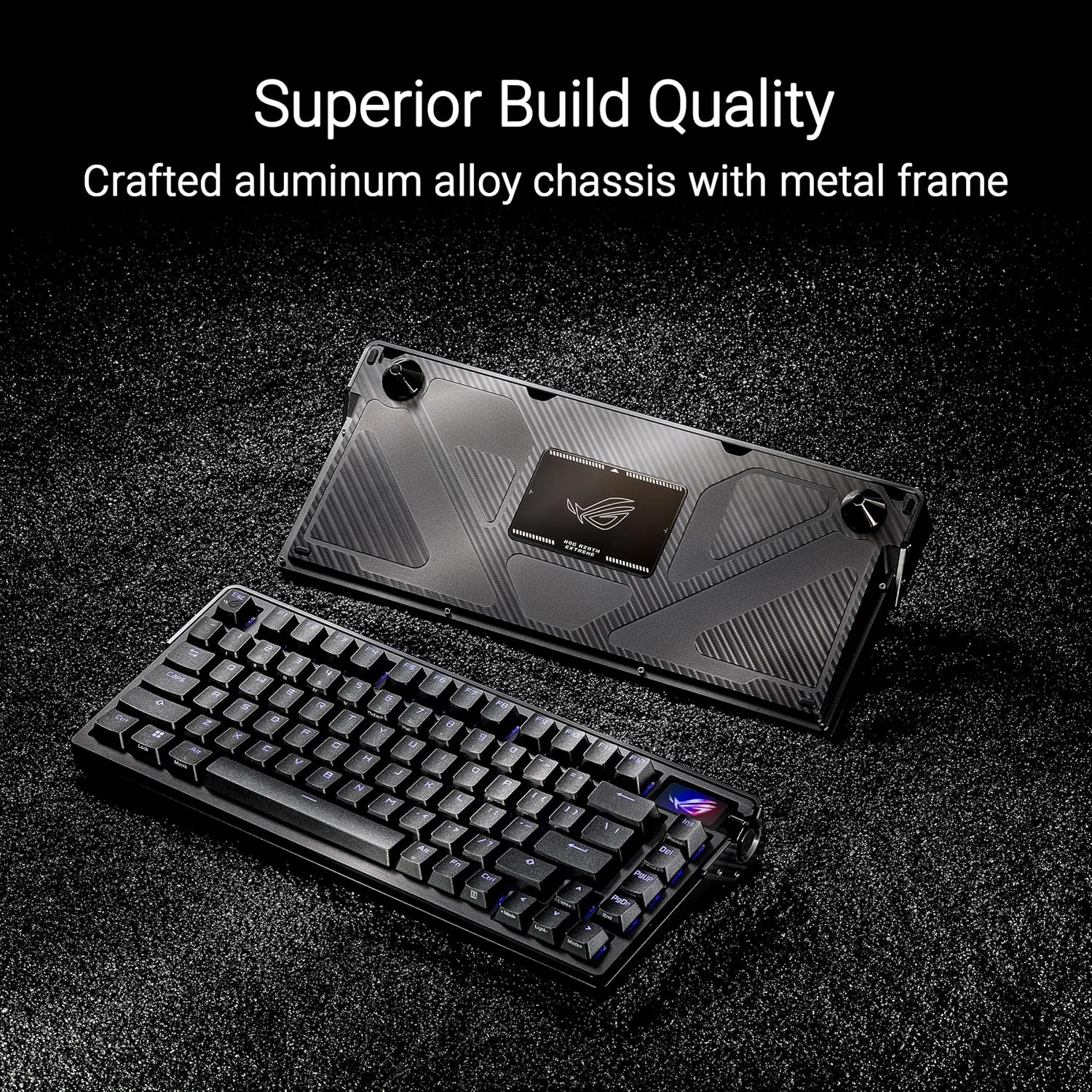 کیبورد گیمینگ سفارشی ASUS ROG Azoth Extreme 75، شاسی آلومینیومی، صفحه موقعیت یابی فیبر کربنی، پایه واشر قابل تنظیم، میرایی سه لایه، سوئیچ های ROG NX Snow، کلیدهای ABS - عربی