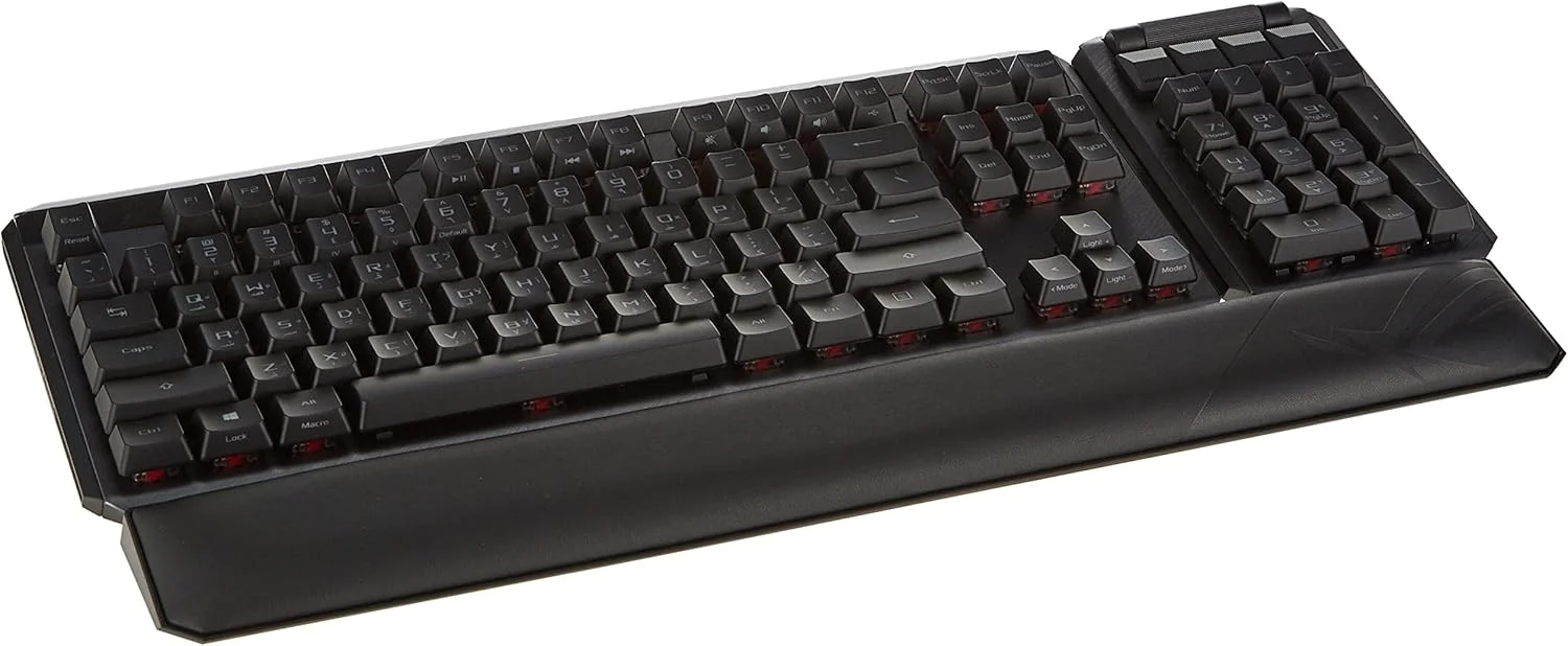 کیبورد گیمینگ مکانیکی بی سیم ماژولار Asus Rog Claymore II، نامپد جداشدنی، سوییچ های RX Red و RX Blue، Aura Sync، کنترل های رسانه ای، 2.4 گیگاهرتز، USB 2.0، MA02 - مشکی