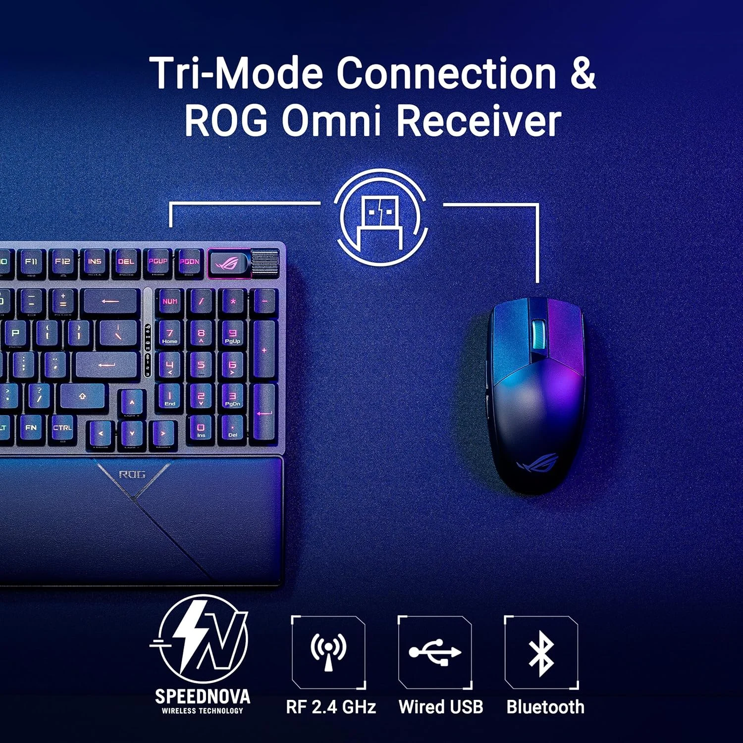 کیبورد گیمینگ بی سیم ایسوس ROG Strix Scope II 96 RX، اتصال سه حالته، سوییچ های اپتیکال آبی ROG RX از پیش روغن کاری شده، فوم میرایی، کلیدهای ABS با تم ROG اضافی، طرح بندی AR، مشکی