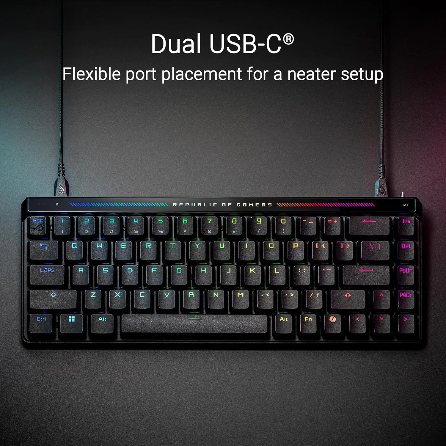 کیبورد گیمینگ آنالوگ 65% ایسوس ROG Falchion Ace HFX، سوییچ‌های مغناطیسی ROG HFX از پیش روغن‌کاری شده، Rapid Trigger، پنل لمسی، نرخ نمونه‌برداری 8000 هرتز، میرایی پنج لایه و پایه واشر، کلیدهای ABS، طرح‌بندی AR