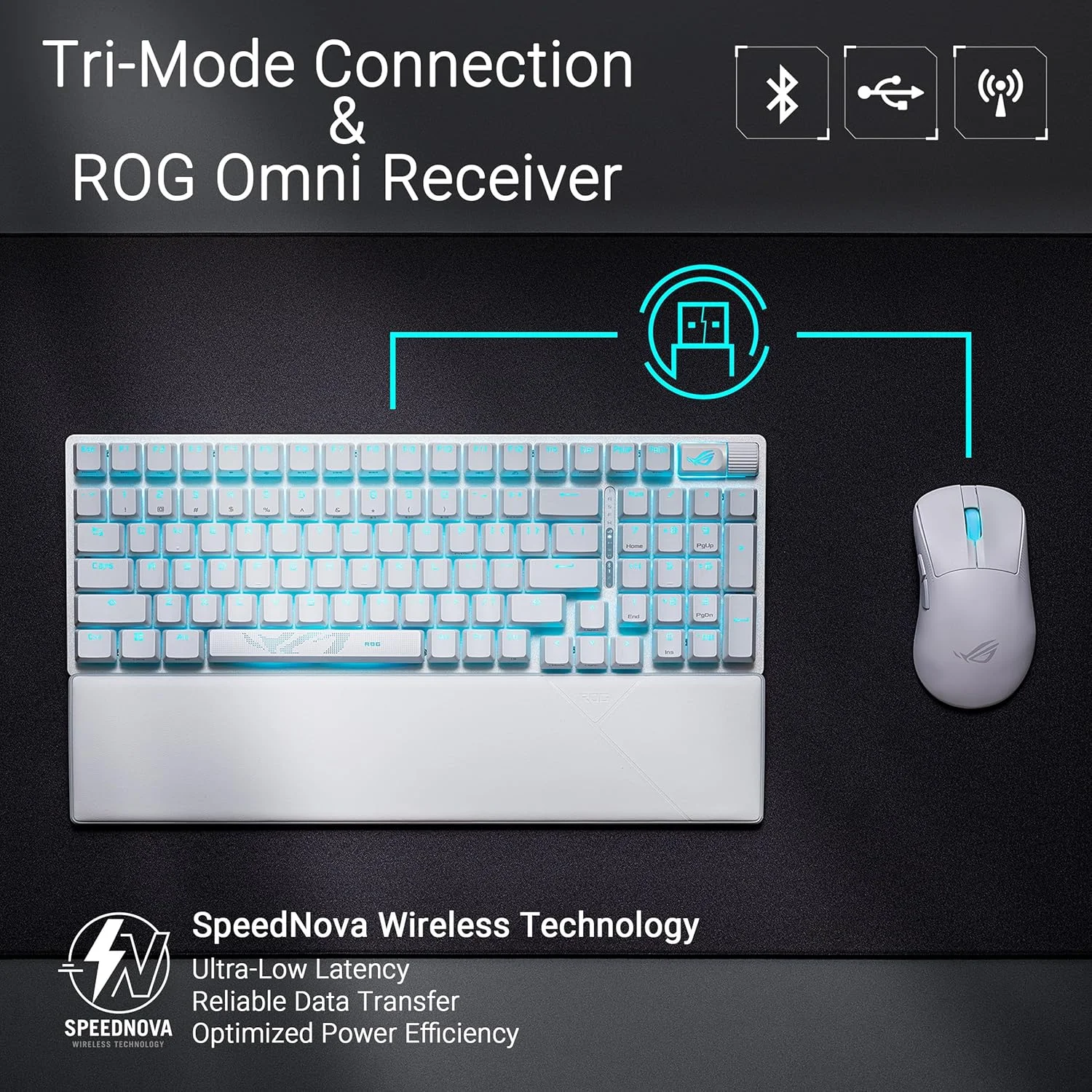 کیبورد گیمینگ بی سیم ایسوس ROG Strix Scope II 96، اتصال سه حالته، فوم میرایی و پدهای میرایی سوییچ، سوییچ های مکانیکی ROG NX Snow از پیش روغن کاری شده با قابلیت تعویض سریع، کلیدهای ABS با پوشش UV، RGB-سفید
