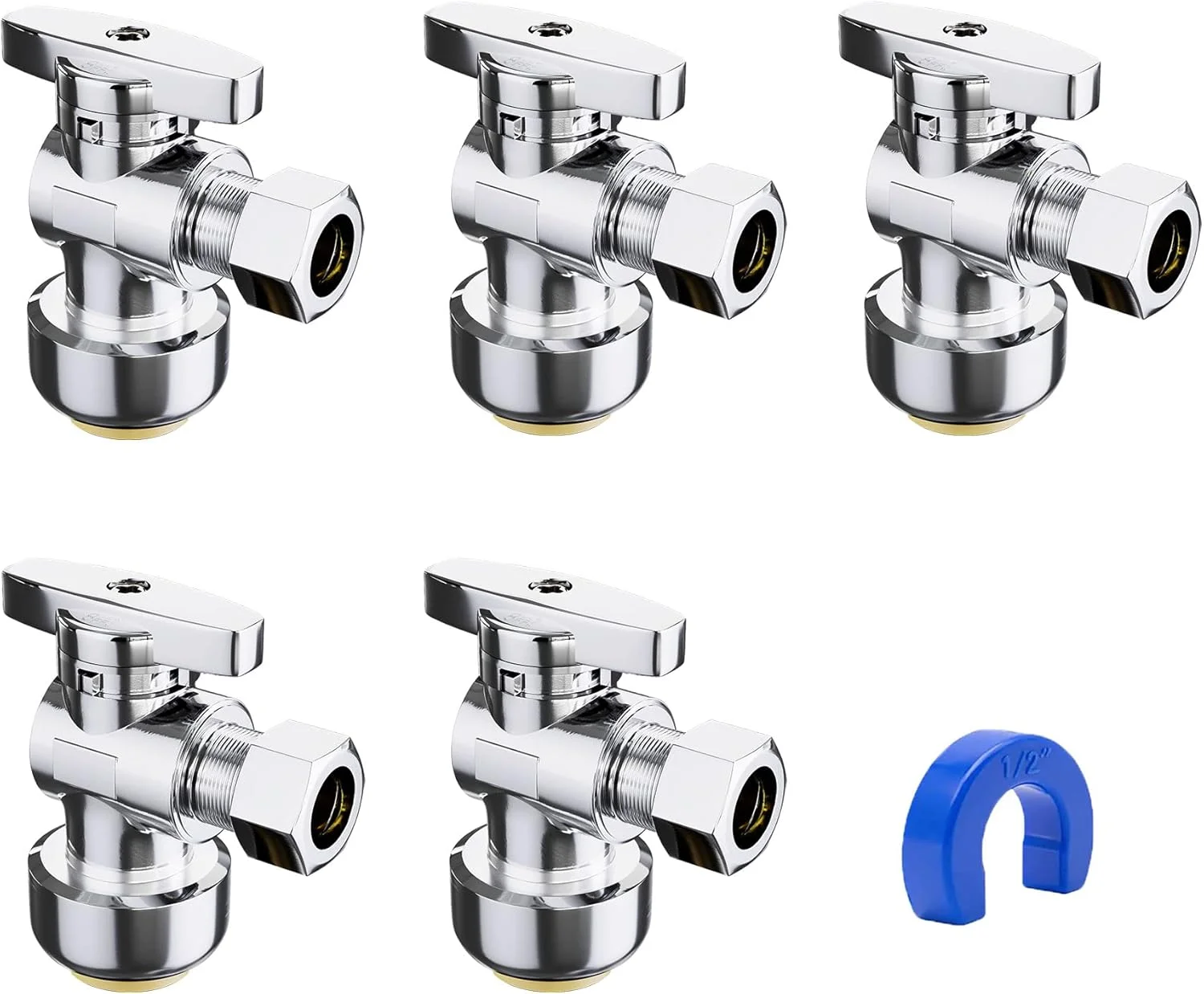 شیر زاویه ای پوش فیت VINTEX بسته 5 عددی، شیر قطع و وصل برنجی ربع گرد فشاری برای لوله های مسی، PEX، CPVC