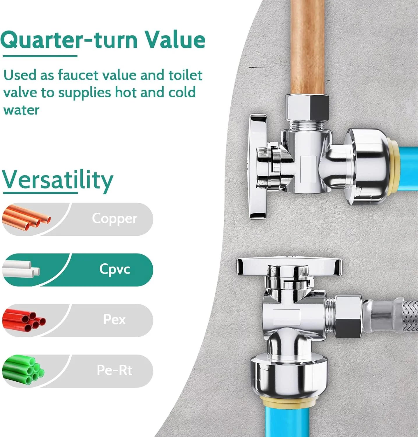 شیر زاویه ای پوش فیت VINTEX بسته 5 عددی، شیر قطع و وصل برنجی ربع گرد فشاری برای لوله های مسی، PEX، CPVC شیر زاویه ای پوش فیت VINTEX بسته 5 عددی، شیر قطع و وصل برنجی ربع گرد فشاری برای لوله های مسی، PEX، CPVC