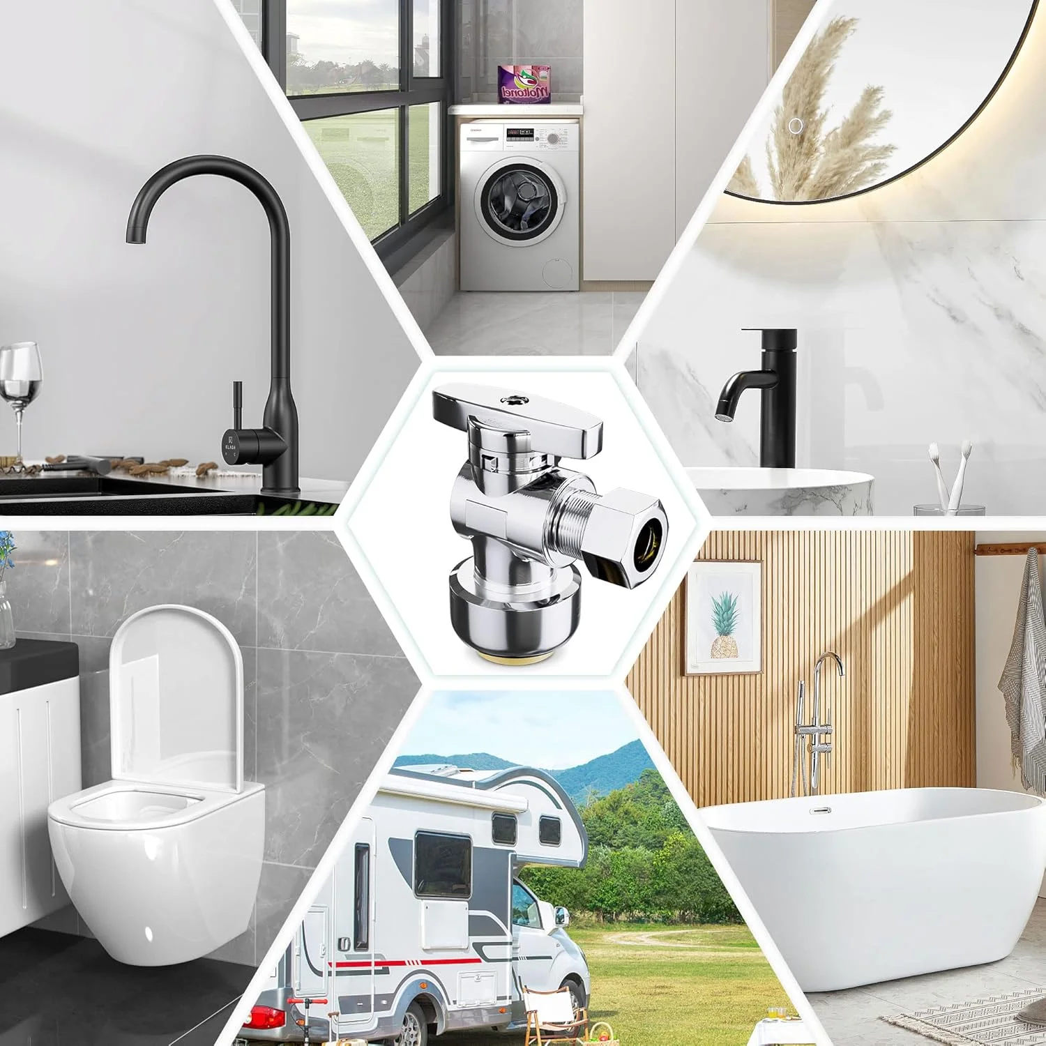 شیر زاویه ای پوش فیت VINTEX بسته 5 عددی، شیر قطع و وصل برنجی ربع گرد فشاری برای لوله های مسی، PEX، CPVC شیر زاویه ای پوش فیت VINTEX بسته 5 عددی، شیر قطع و وصل برنجی ربع گرد فشاری برای لوله های مسی، PEX، CPVC