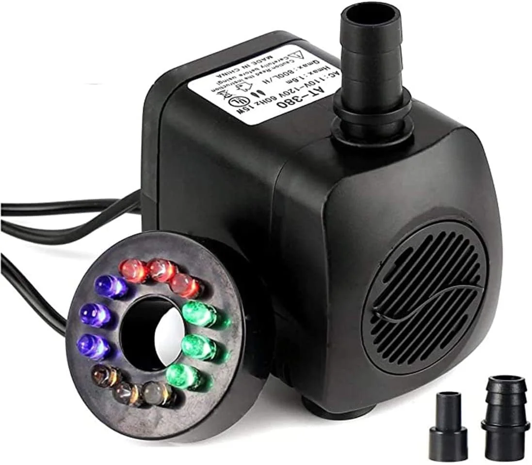 پمپ آب غوطه ور 15 وات ELECDON با نور LED 12 رنگ 800 لیتر در ساعت برای استخر فواره باغ حوض ماهی آکواریوم پمپ آب آکواریوم پمپ فواره فضای باز حوض ماهی آکواریوم